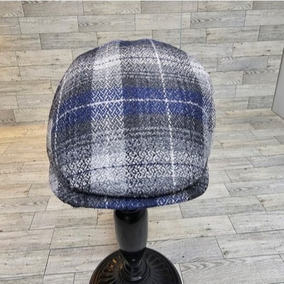 NWOT BIGALLI Blue/Grey Plaid Flat Cap, Boston 4001, Newsboy Style Size Small - Picture 3 of 6